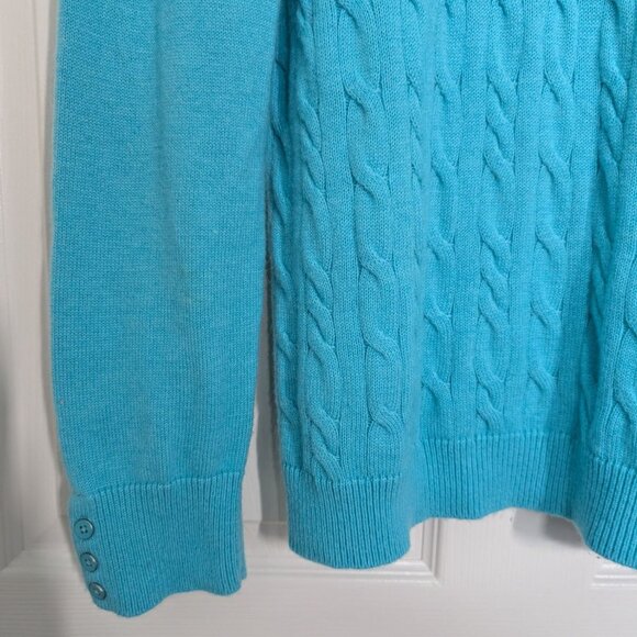 Talbots Button Cuff Cable Knit Tweed Sweater Womens Size XL Blue Lambswool Blend - Picture 3 of 9